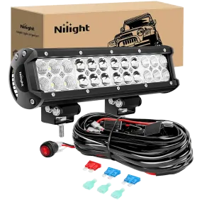 12 Inch 72W Double Row Spot Flood Led Light Bar | 12FT Wire 3Pin Switch