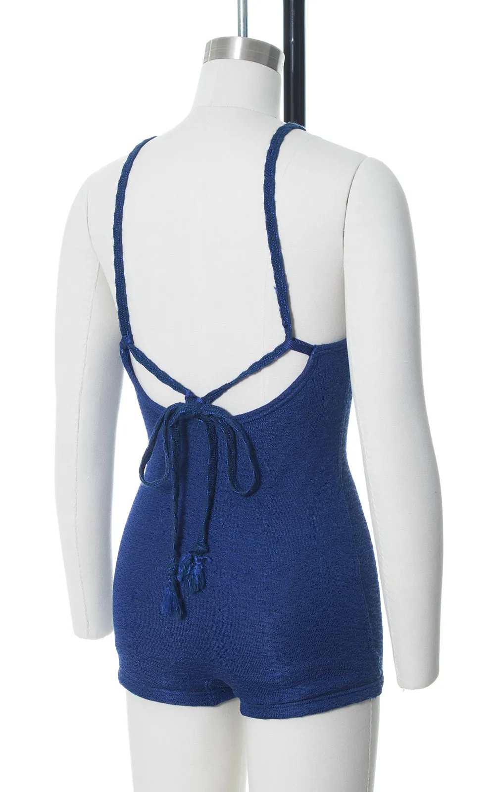 1930s Deadstock Royal Blue Knit Open Back Swimsuit | x-small