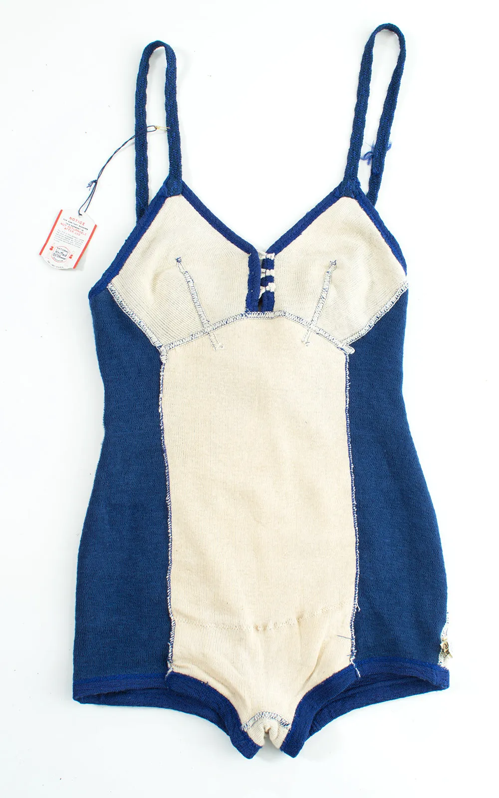 1930s Deadstock Royal Blue Knit Open Back Swimsuit | x-small