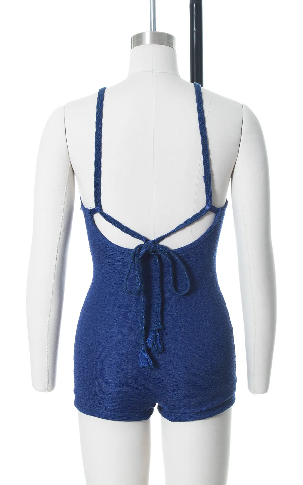 1930s Deadstock Royal Blue Knit Open Back Swimsuit | x-small