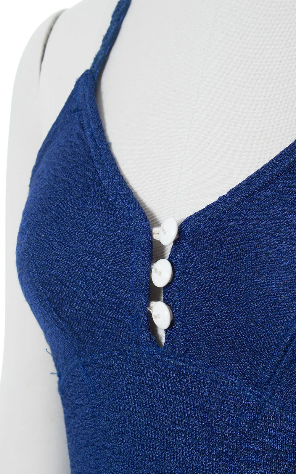 1930s Deadstock Royal Blue Knit Open Back Swimsuit | x-small