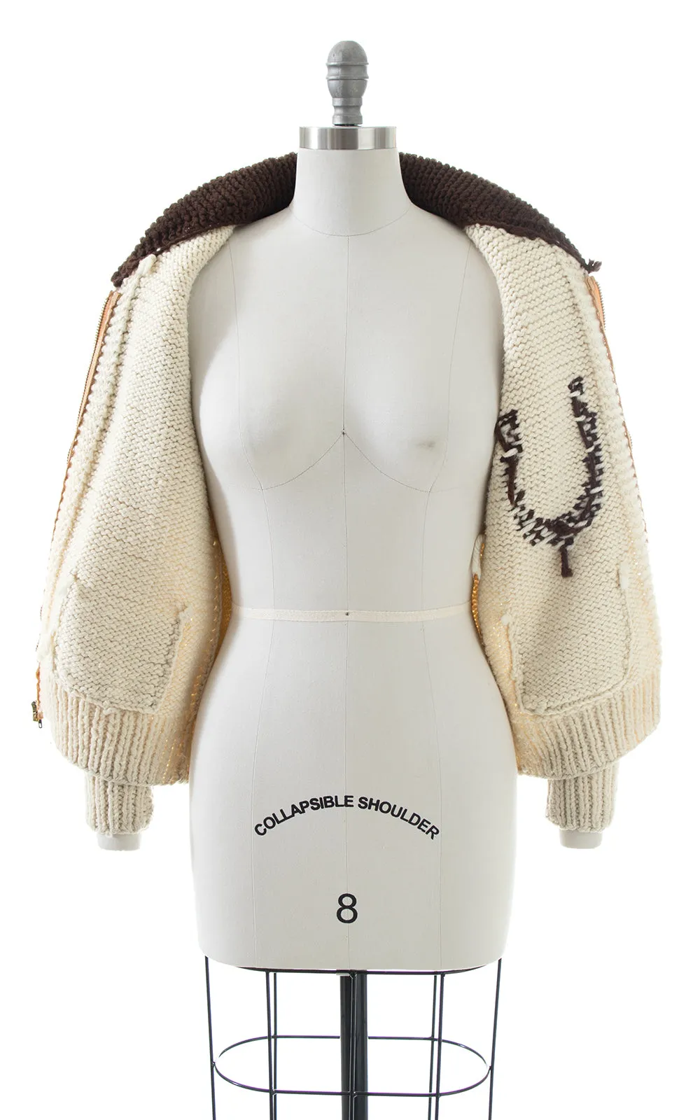 1970s Lucky Horseshoe & Horses Novelty Wool Cowichan Cardigan | medium/large