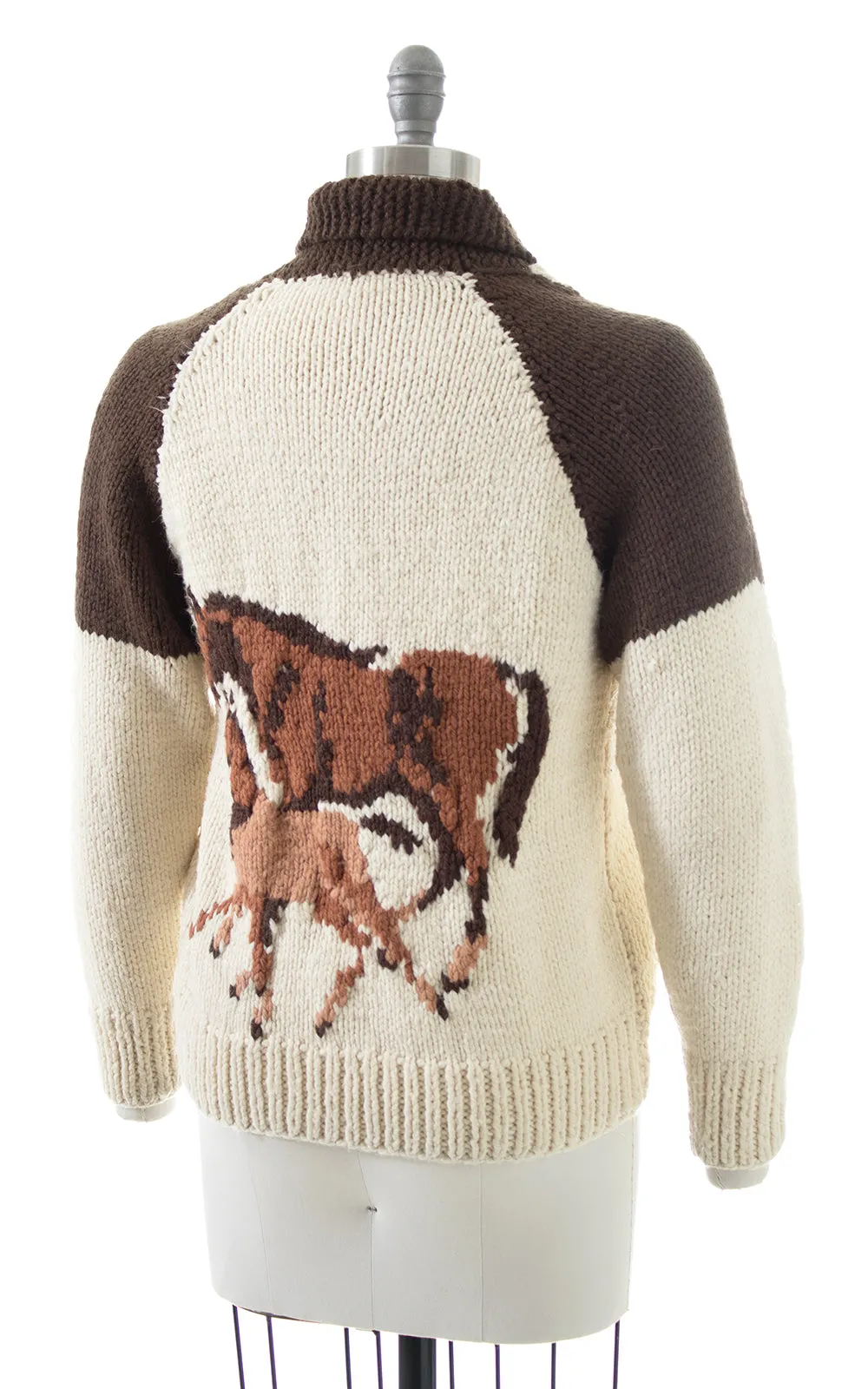 1970s Lucky Horseshoe & Horses Novelty Wool Cowichan Cardigan | medium/large