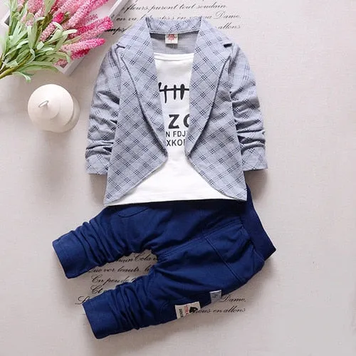 2017 Boys Spring Two Fake Clothing Sets Kids Boys Button Letter Bow Suit Sets Children Jacket   Pants 2 pcs Clothing Set Baby
