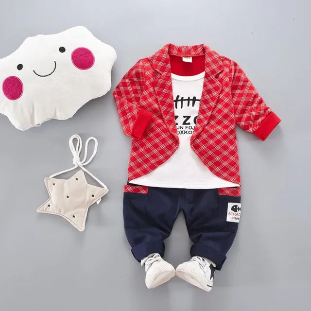 2017 Boys Spring Two Fake Clothing Sets Kids Boys Button Letter Bow Suit Sets Children Jacket   Pants 2 pcs Clothing Set Baby