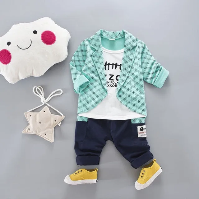2017 Boys Spring Two Fake Clothing Sets Kids Boys Button Letter Bow Suit Sets Children Jacket   Pants 2 pcs Clothing Set Baby