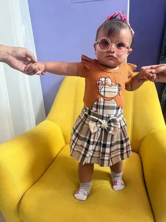 3PCS Newborn Baby Girl Summer Clothes Set Knitted Short Sleeve Romper Bodysuit Tops   Short Skirts with Bow Headband Outfits