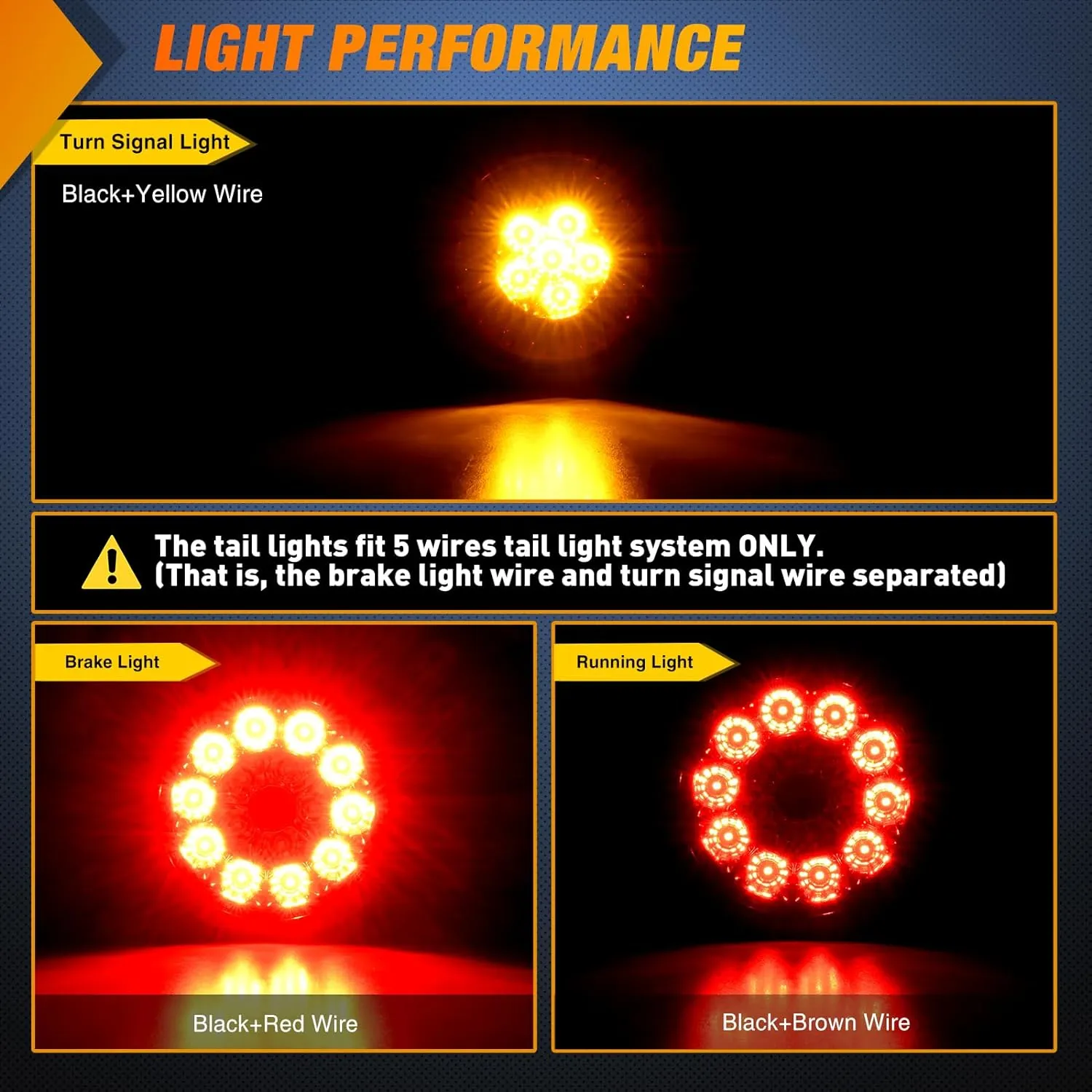 4 Inch Red Amber Round 16Leds Tail Light Flush Mount Grommet (Pair)