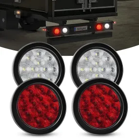 4 Inch Red White Round 12Leds Tail Light (2 Pairs)