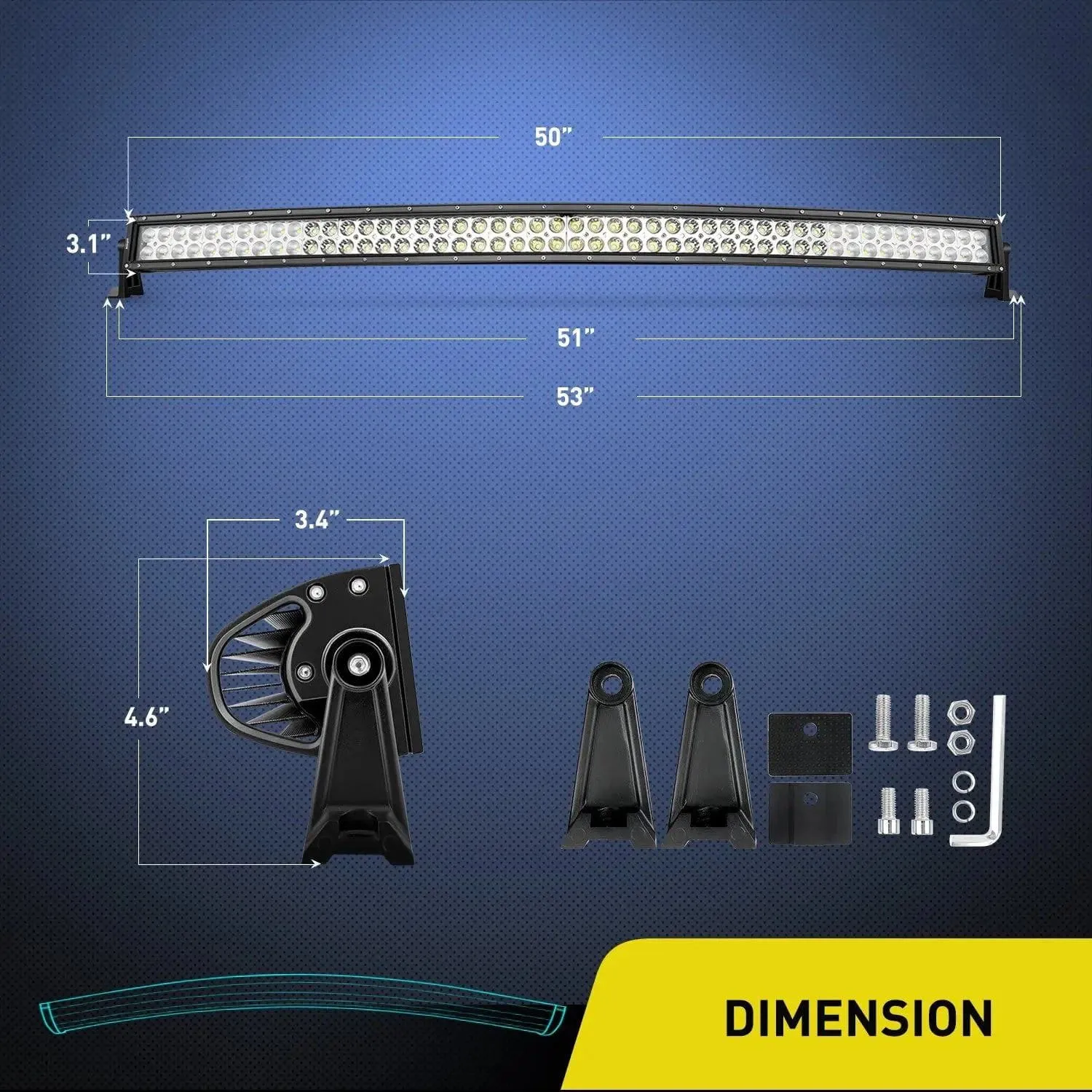 50 Inch 288W Double Row Curved Spot Flood LED Light Bar