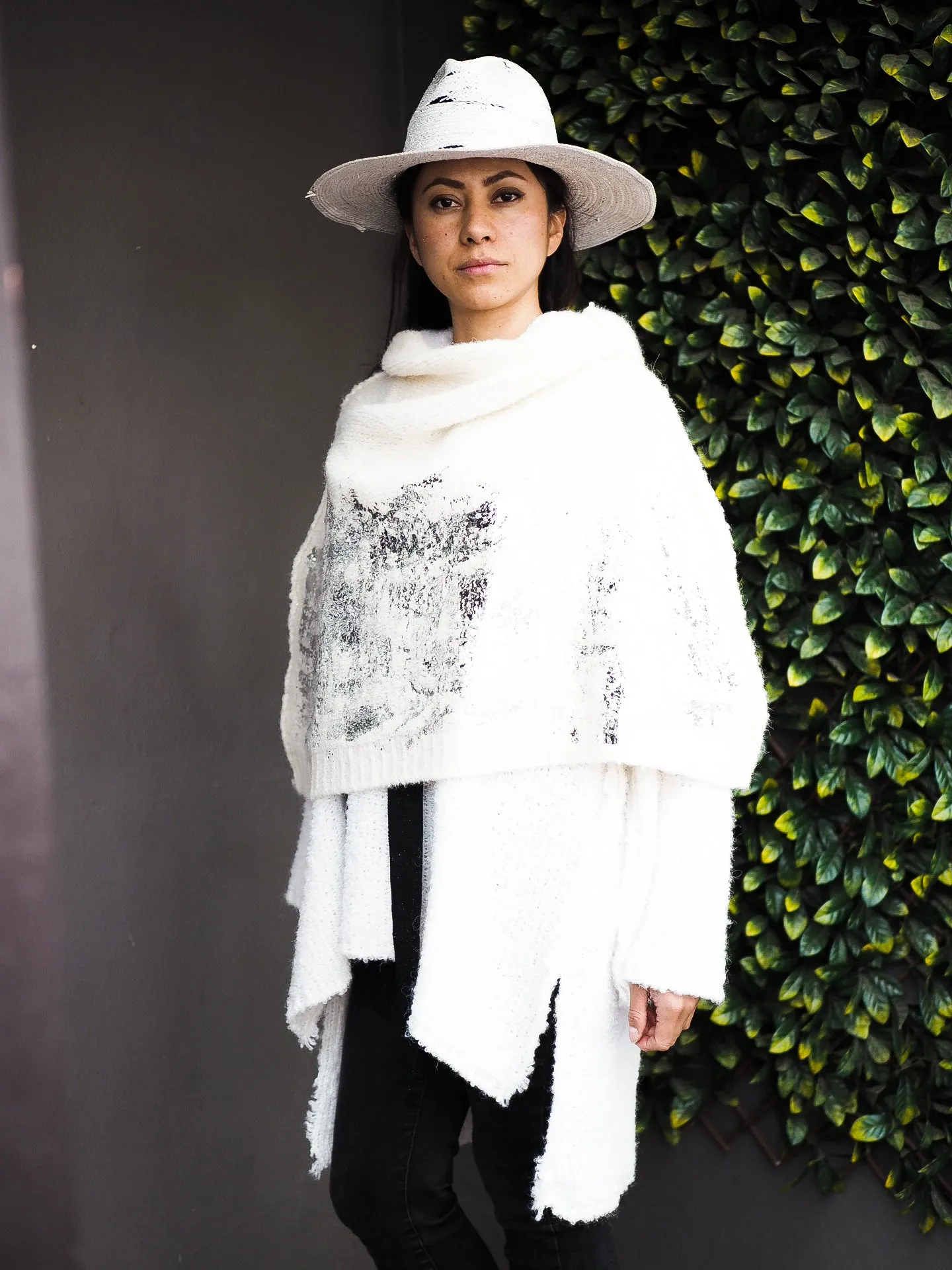 Alpaca capelet / shrug with foil print detail - Purple