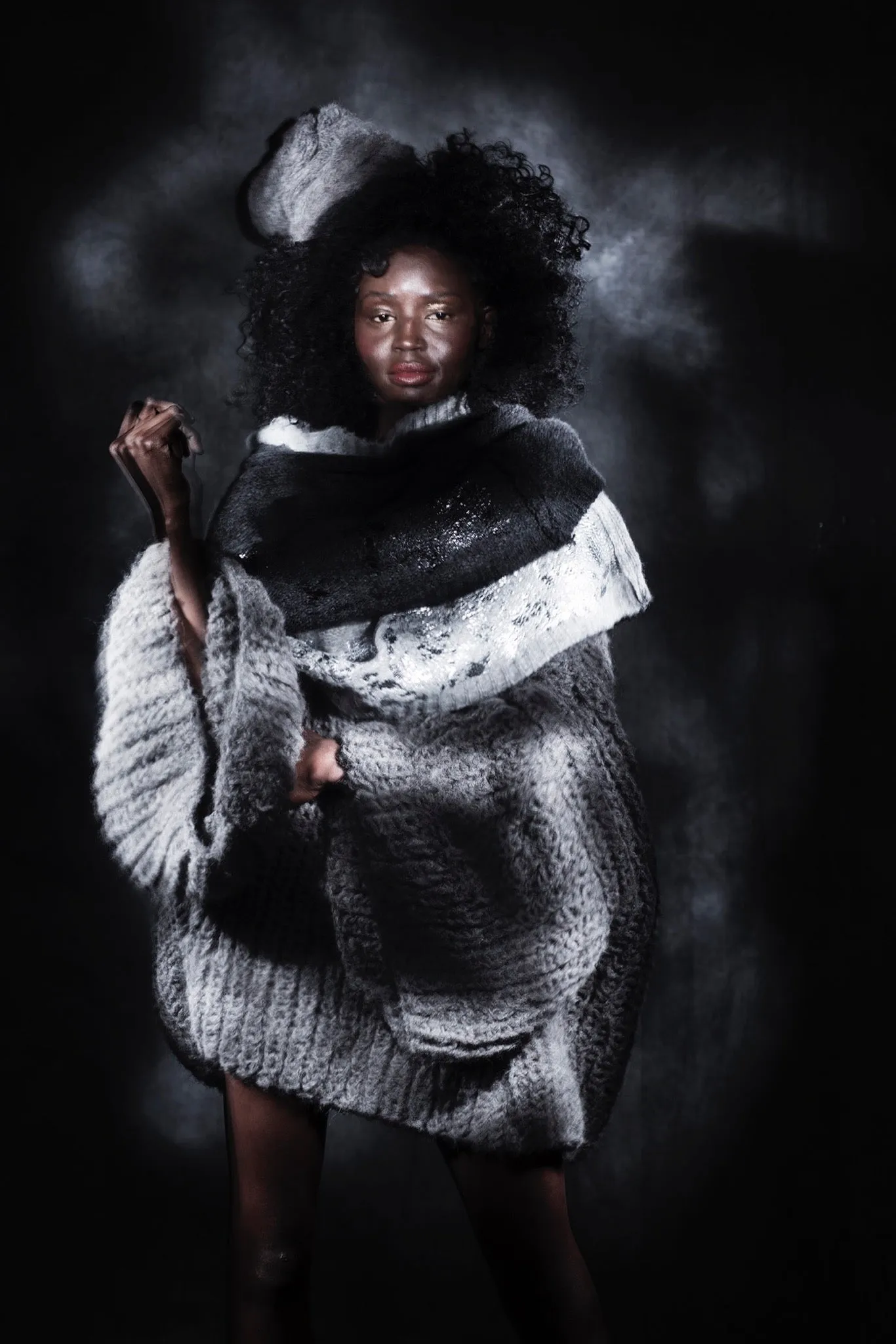 Alpaca capelet / shrug with foil print detail - Purple