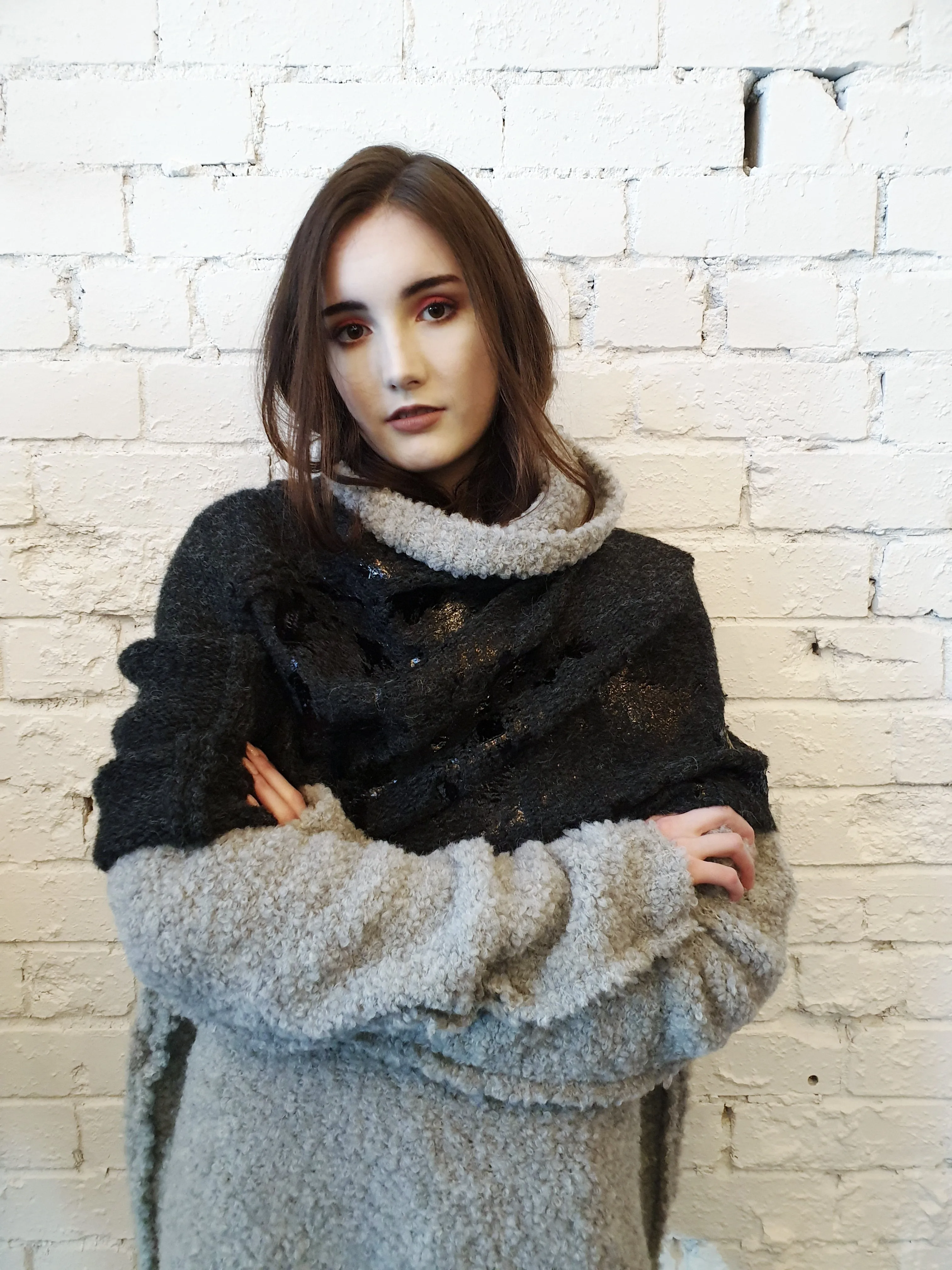 Alpaca capelet / shrug with foil print detail - Purple