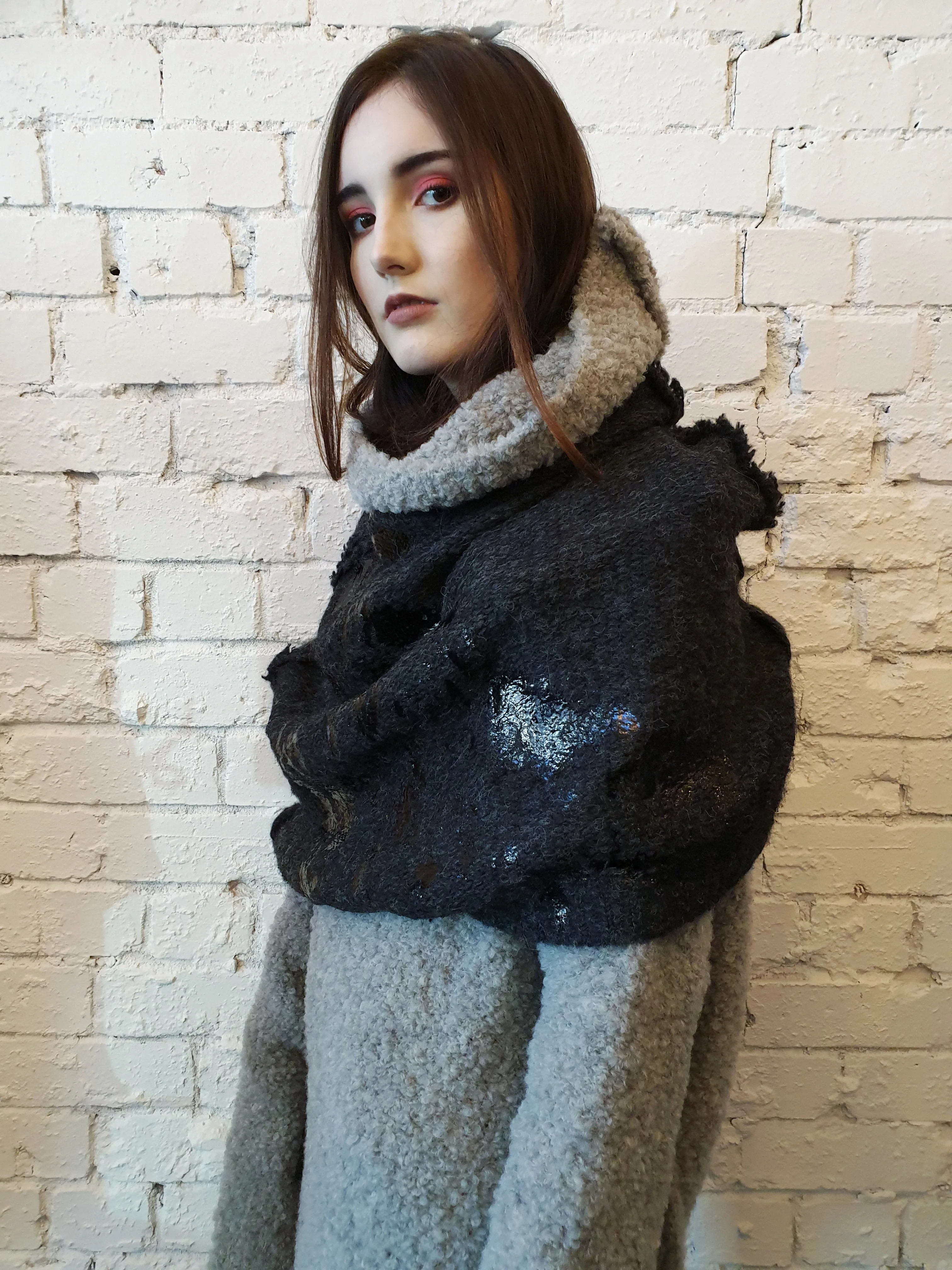 Alpaca capelet / shrug with foil print detail - Purple