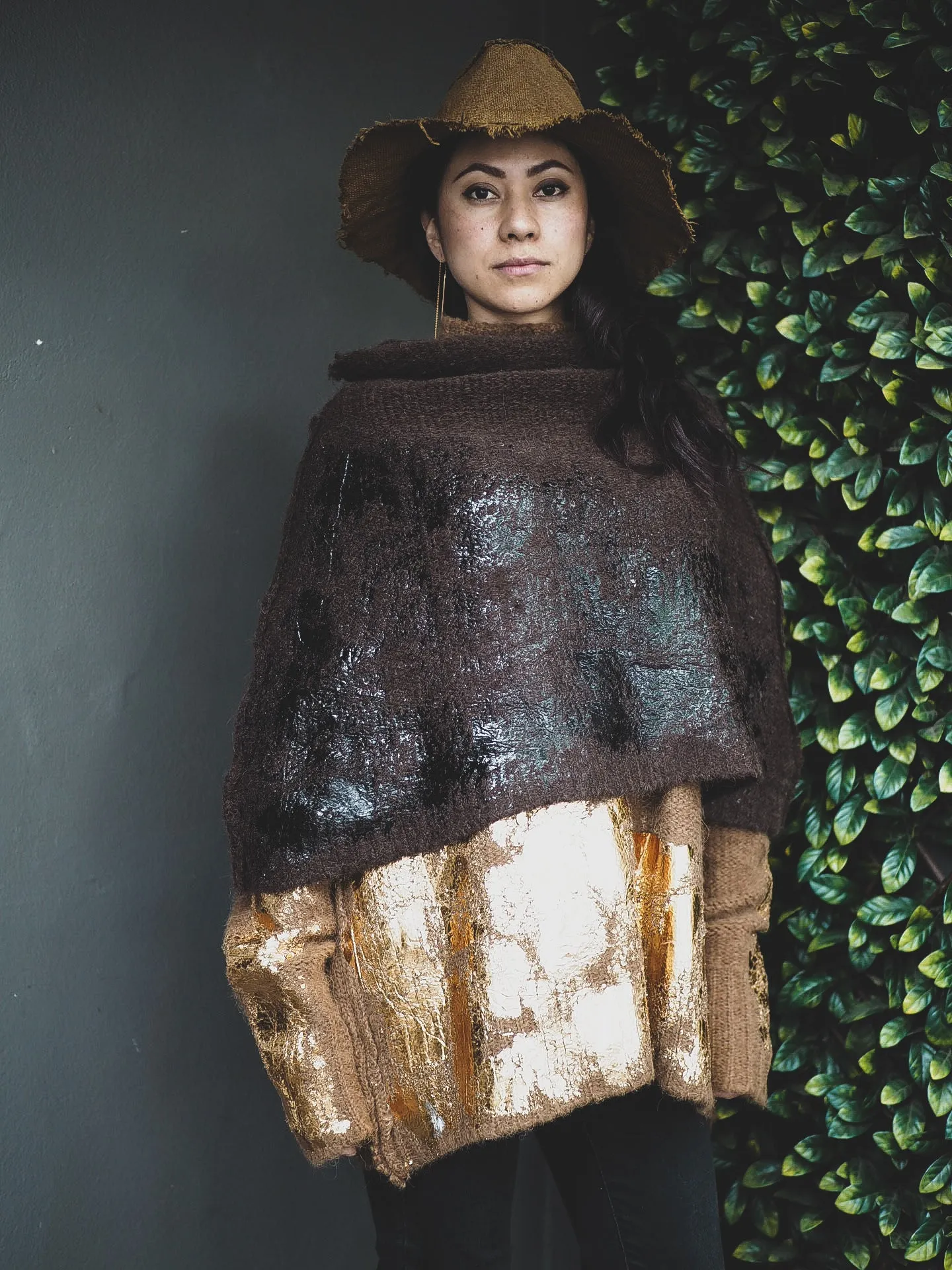 Alpaca capelet / shrug with foil print detail - Purple