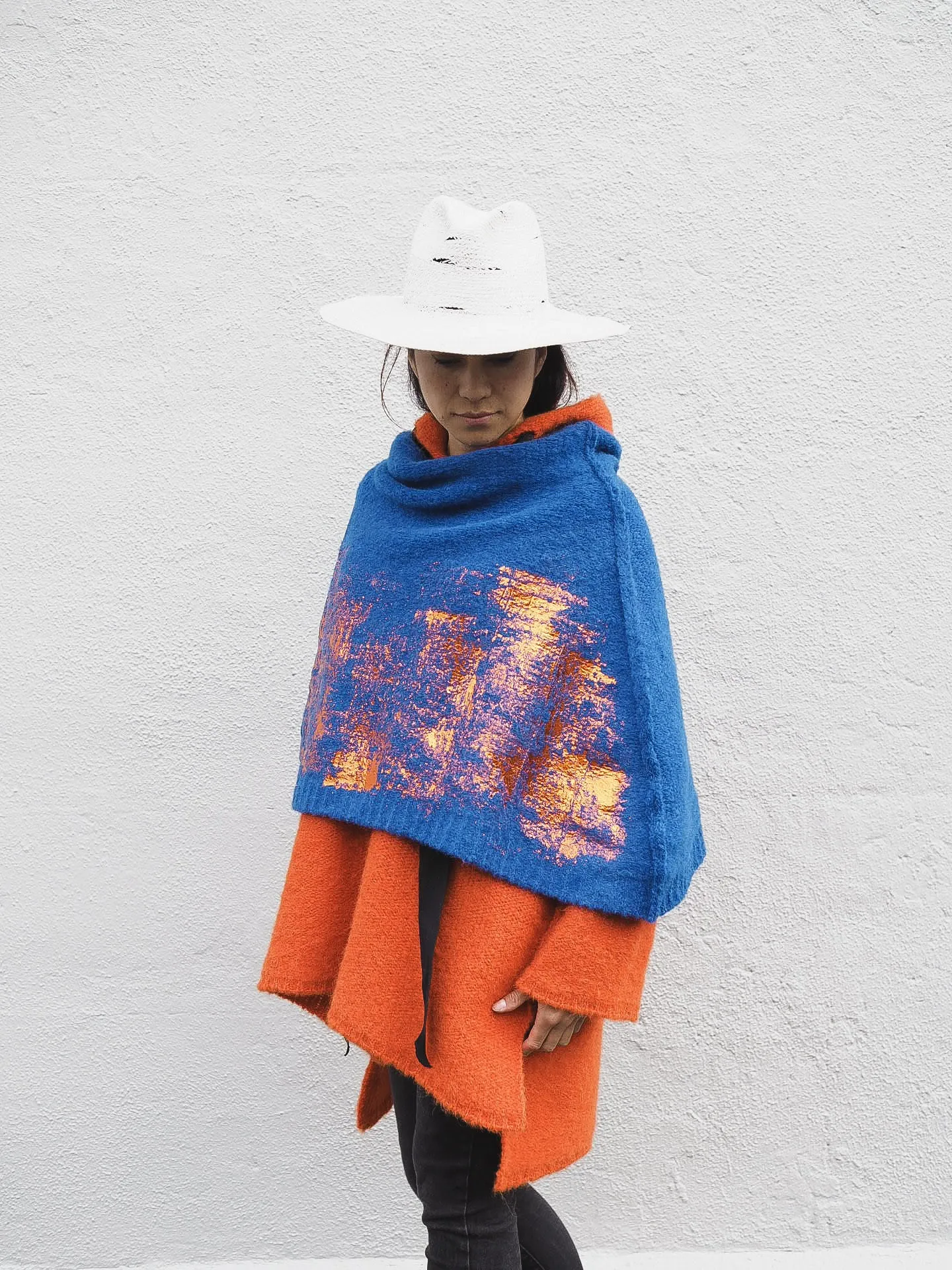 Alpaca capelet / shrug with foil print detail - Purple