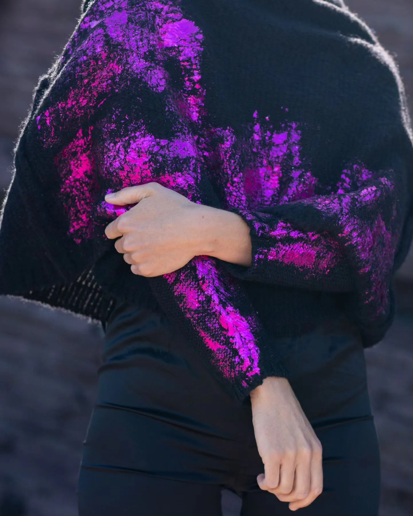 Alpaca capelet / shrug with foil print detail - Purple