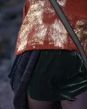 Alpaca capelet / shrug with foil print detail - Rust