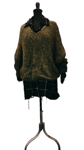 Alpaca hand knit batwing sweater - V neckline Moss green