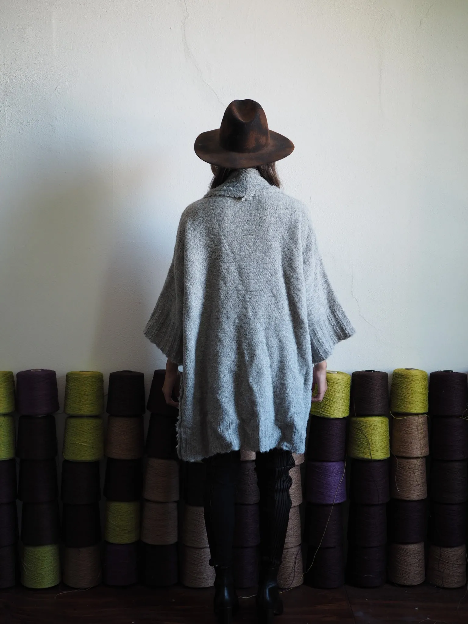Alpaca kimono ribbed cardigan - Oat
