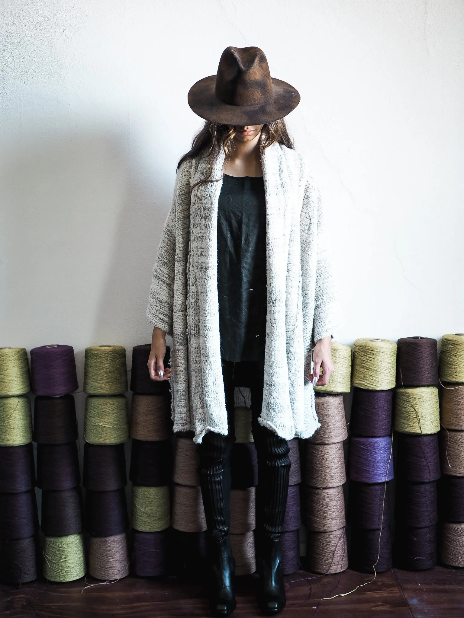 Alpaca kimono style cardigan with mesh detail - Mocca