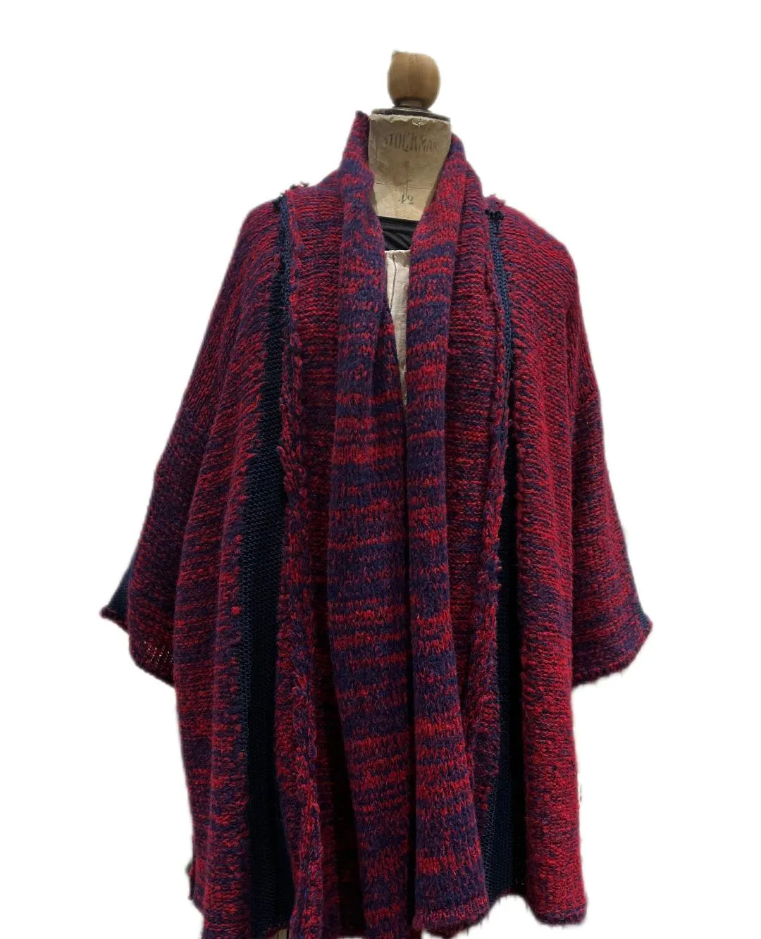 Alpaca kimono style cardigan with mesh detail - Red
