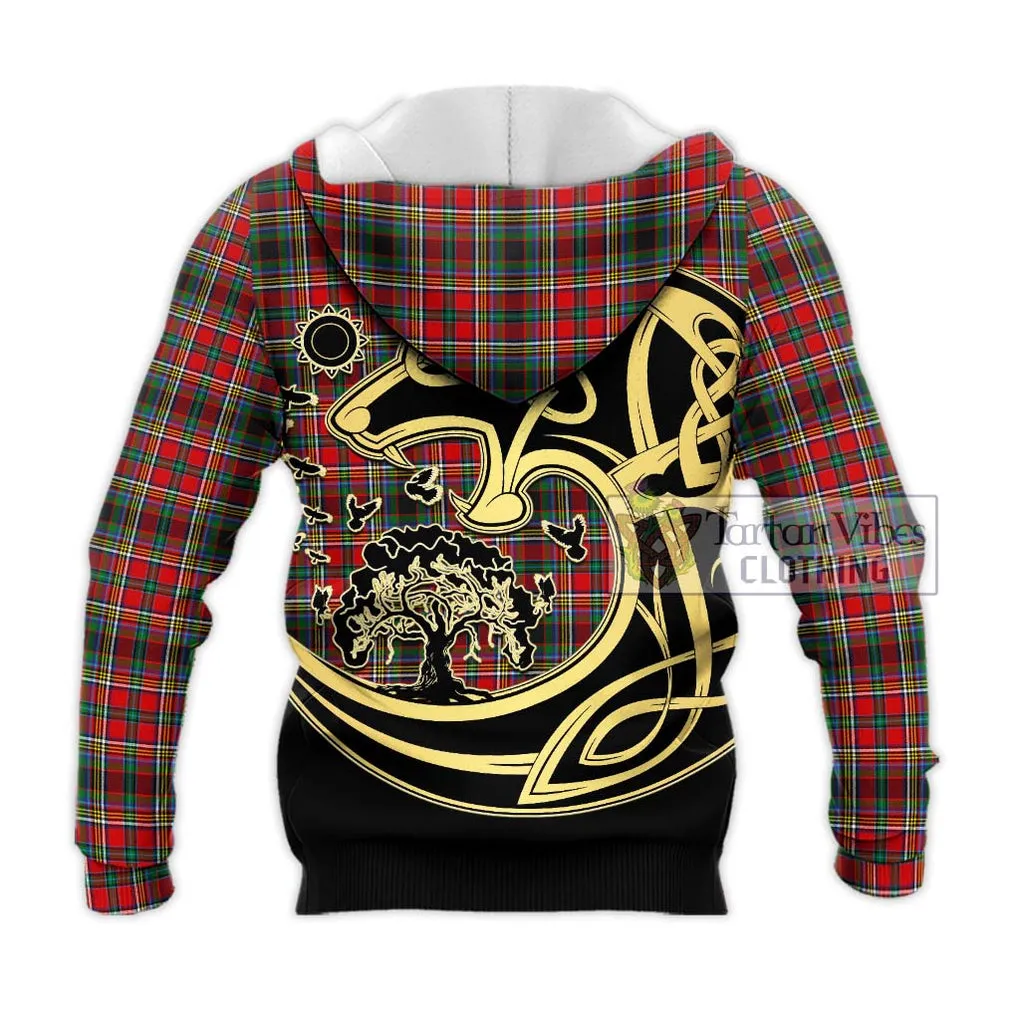 Anderson of Arbrake Tartan Knitted Hoodie with Family Crest Celtic Wolf Style
