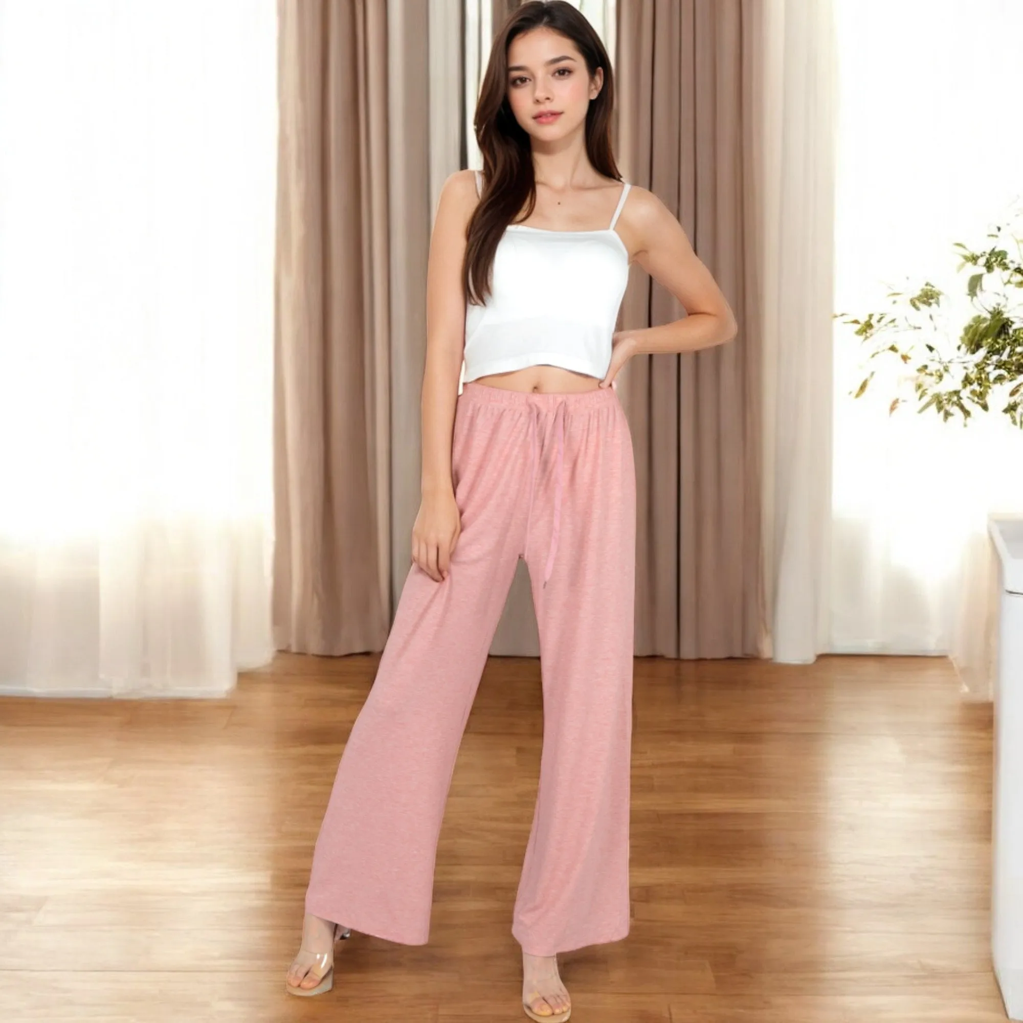 Anna-Kaci Women's Relaxed Fit Wide-Leg Lounge Pants with Adjustable Drawstring