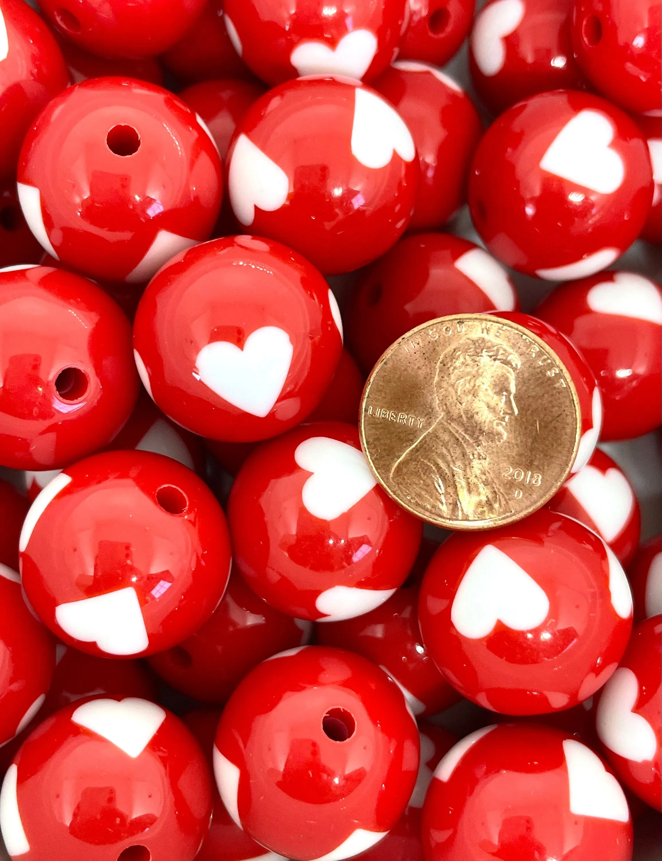 Bright Red Beads, Chunky Heart Beads, Large Round Beads for Chunky Necklace, 20mm Chunky Beads for Jewelry Making, Bubblegum Beads