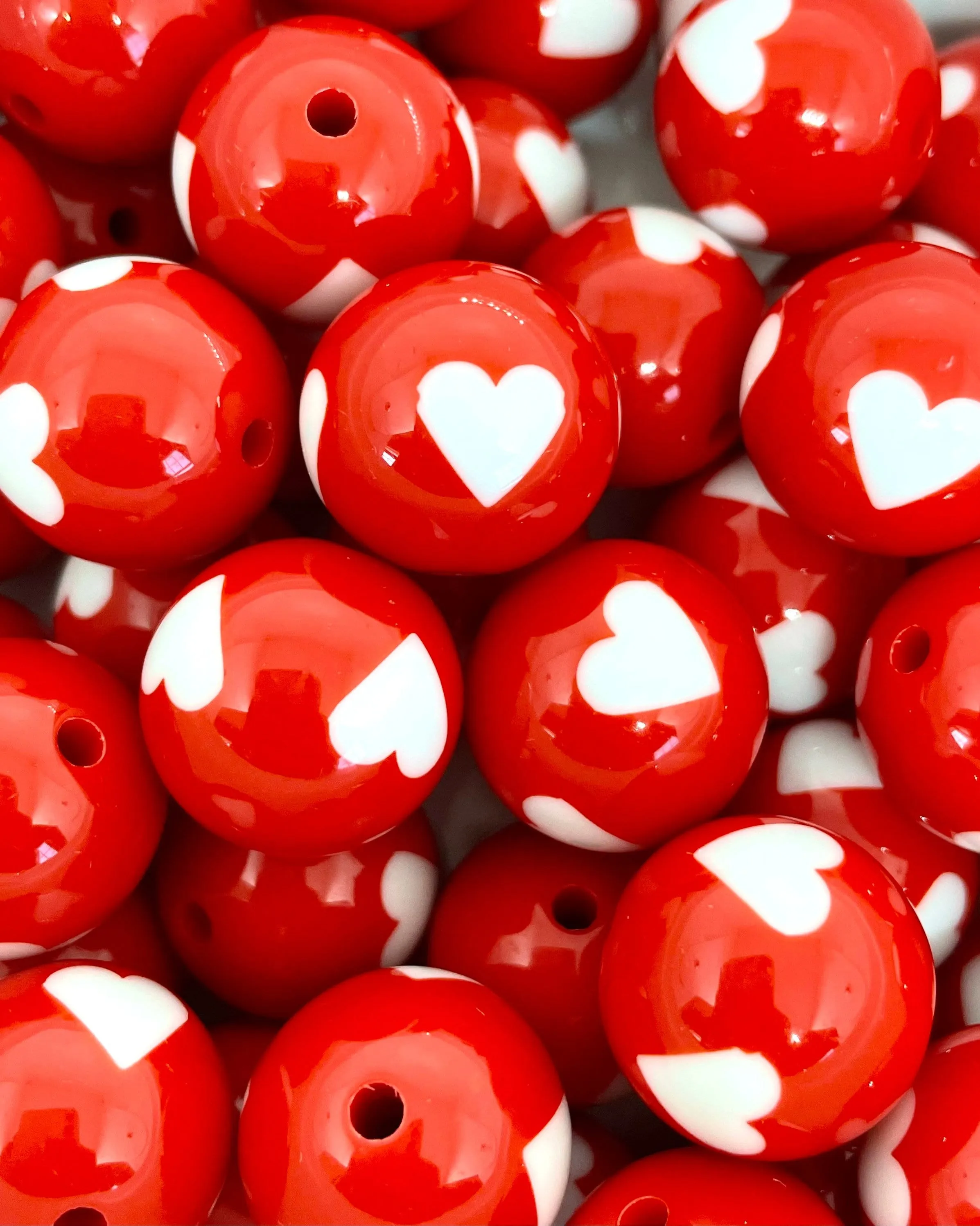 Bright Red Beads, Chunky Heart Beads, Large Round Beads for Chunky Necklace, 20mm Chunky Beads for Jewelry Making, Bubblegum Beads
