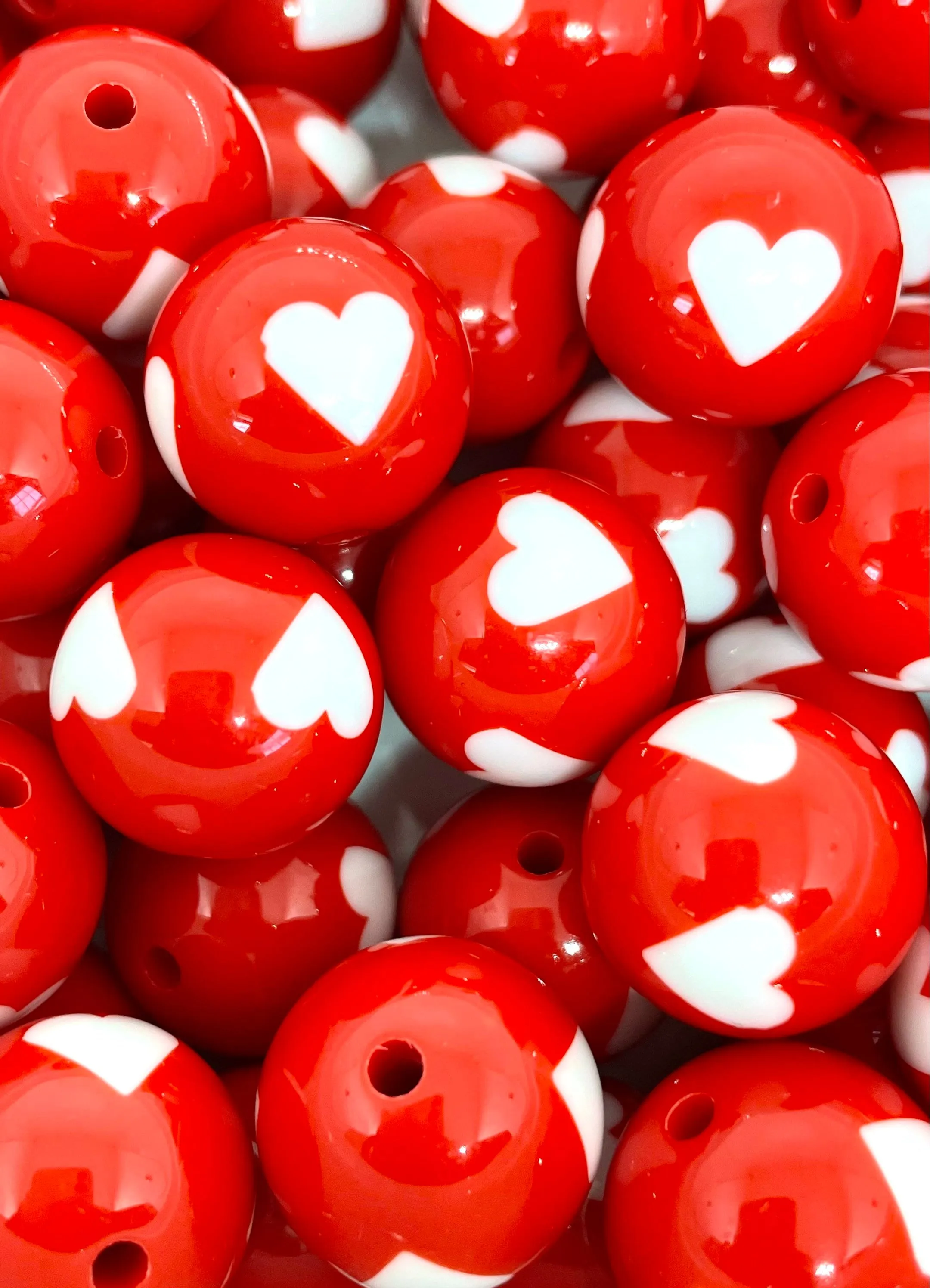 Bright Red Beads, Chunky Heart Beads, Large Round Beads for Chunky Necklace, 20mm Chunky Beads for Jewelry Making, Bubblegum Beads
