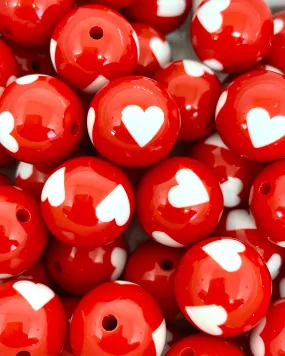 Bright Red Beads, Chunky Heart Beads, Large Round Beads for Chunky Necklace, 20mm Chunky Beads for Jewelry Making, Bubblegum Beads