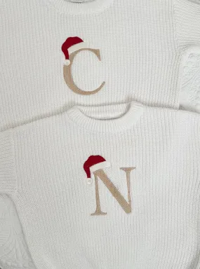Christmas Santa Hat Monogrammed Oversized Kids Toddler Embroidered Baby Sweater