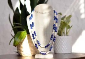 Double Strand White Potato Pearl and Blue Baroque Pearl Necklace