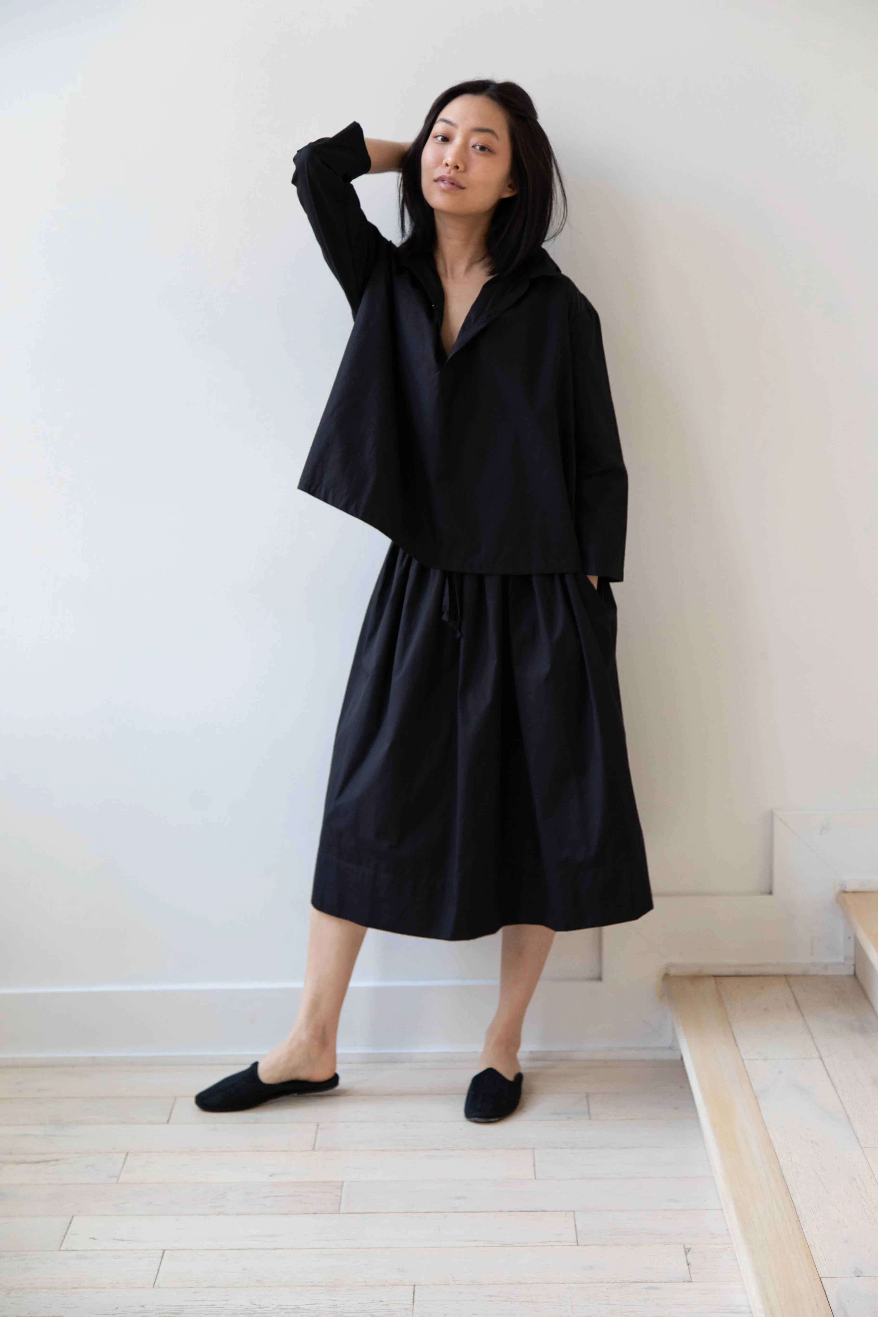 Gallego Desportes | Petite Collar Blouse in Black