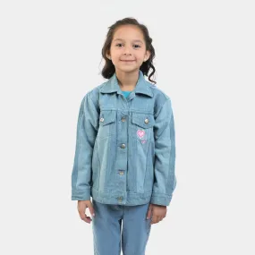 Girls Denim Jacket Hearts EMB-Ice Blue