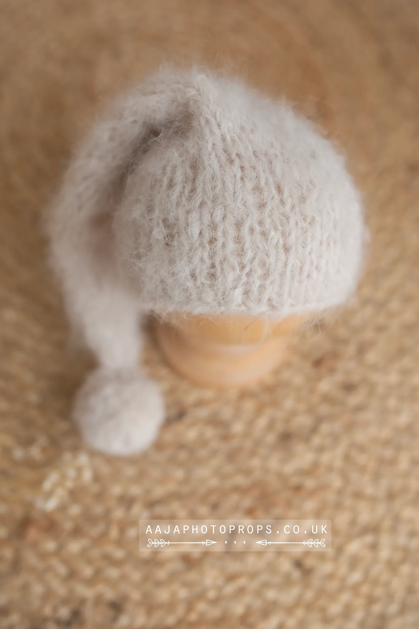 Knitted Baby newborn romper, lovie bear, sleepy hat, knitted, light beige, made to order