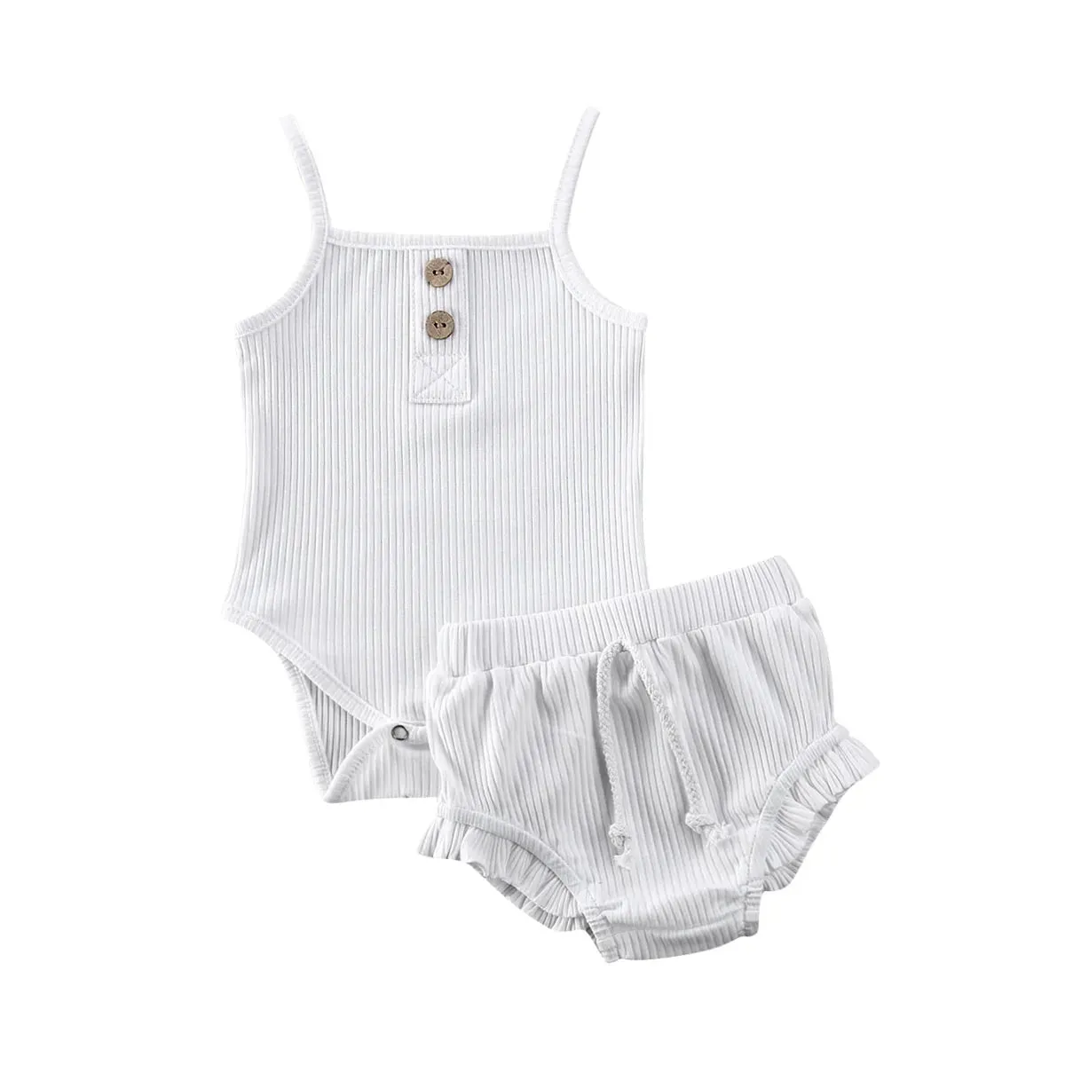 Knitted Solid Rompers  Drawstring Shorts Sets