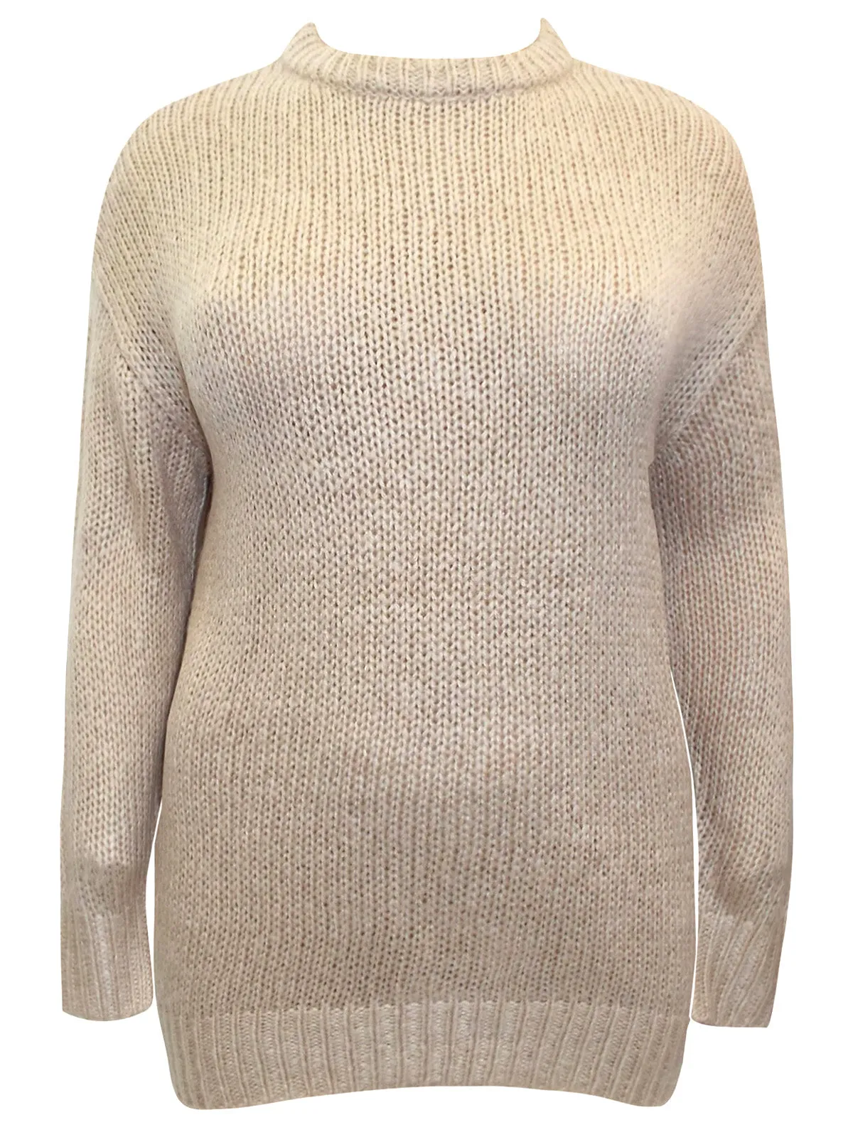 Ladies Beige Red Chunky Knitted Long Sleeve Plus Size Jumpers