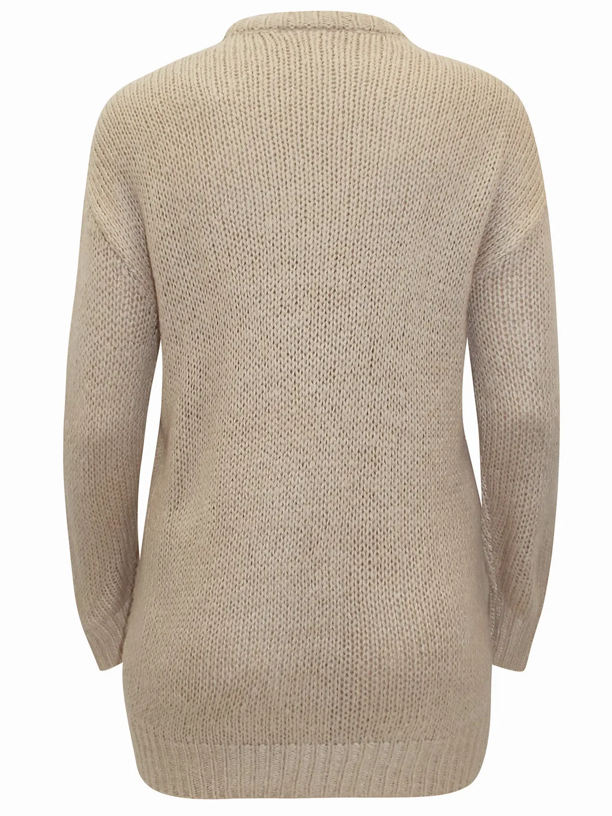 Ladies Beige Red Chunky Knitted Long Sleeve Plus Size Jumpers