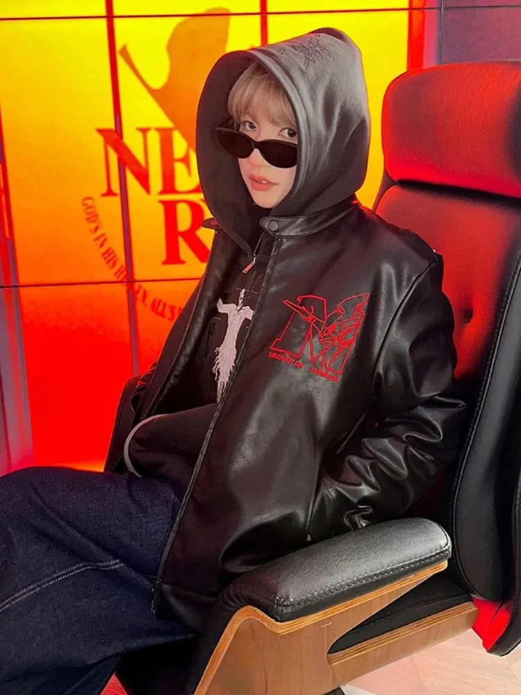 New Jackets for Men Y2k Hip Hop Gothic Retro Zipper Hoodie PU Leather Jacket Harajuku Men Clothing Stitching Jackets Streetwear