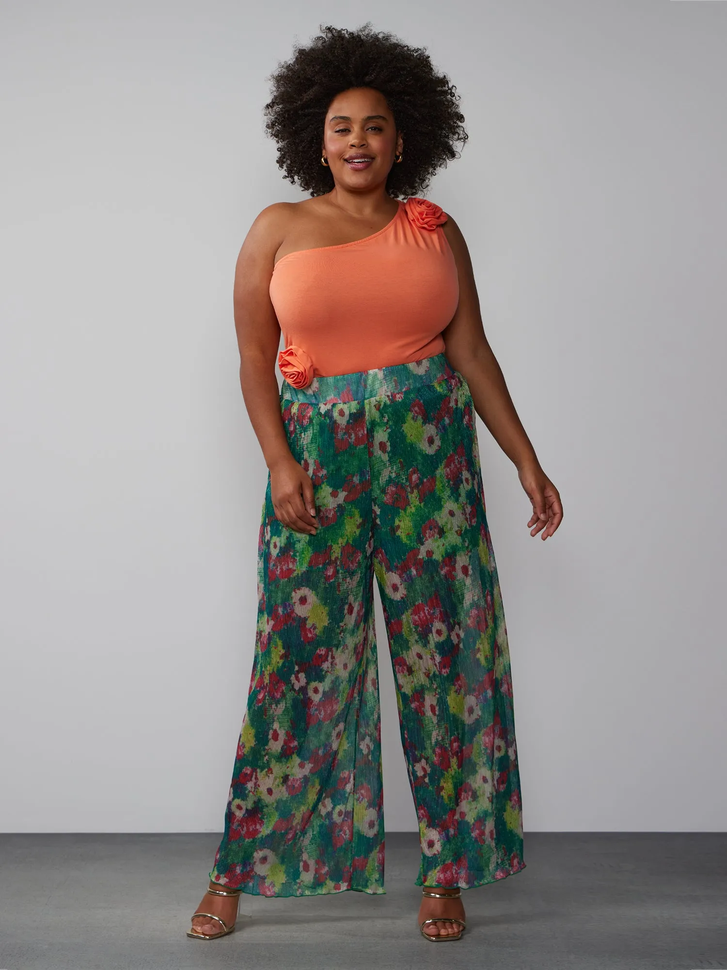 Plus Floral Plisse Palazzo Pant