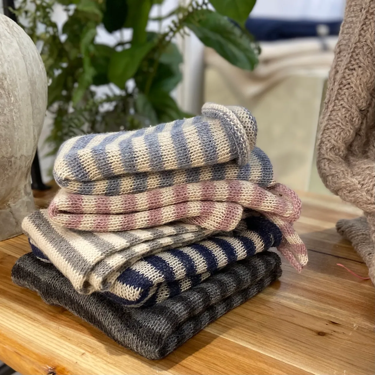 Samantha Holmes Long Alpaca Striped Wrist Warmers