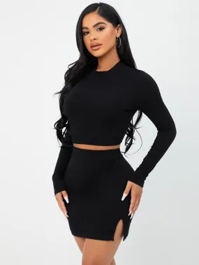 Solid Crop Tee & Split Hem Skirt