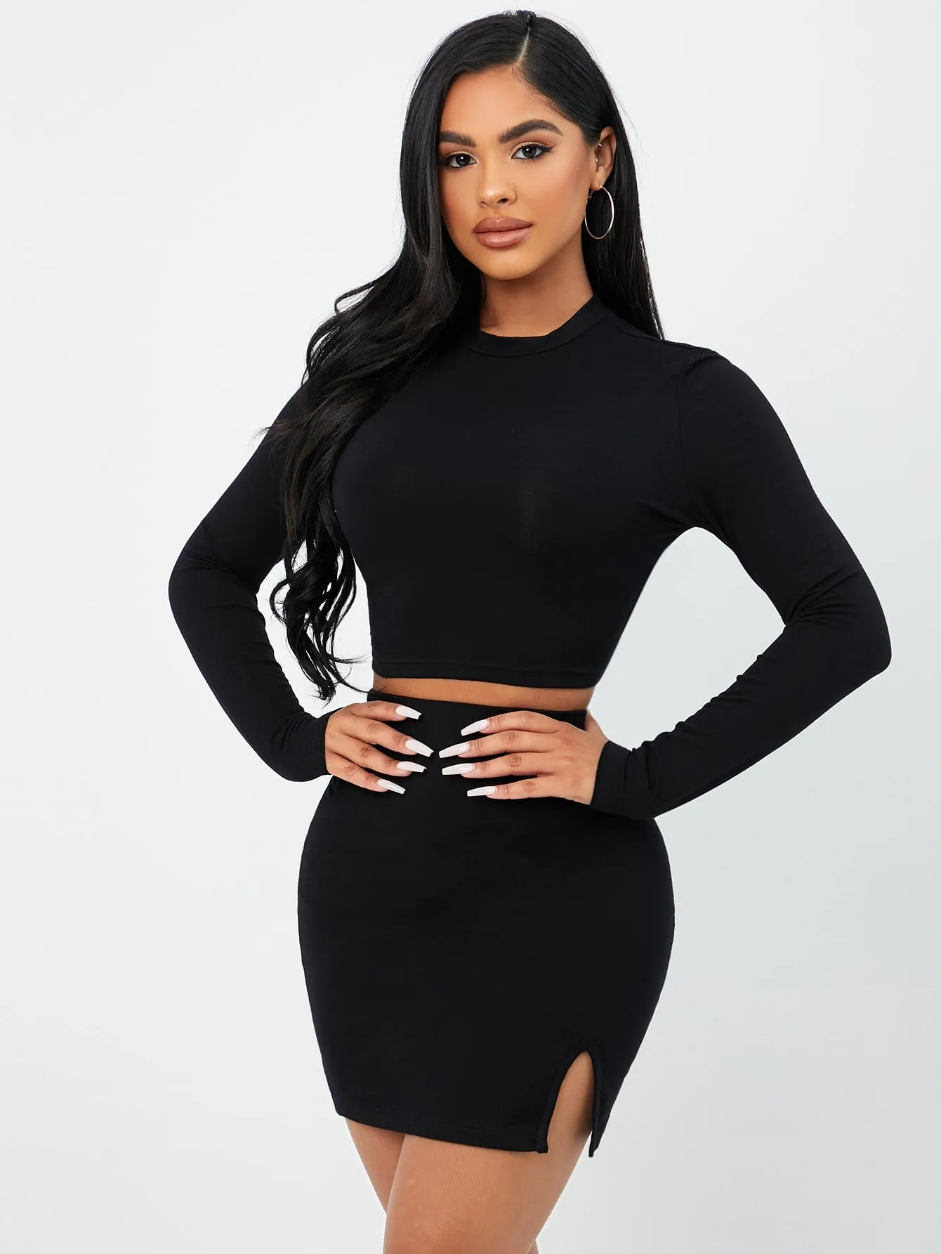 Solid Crop Tee & Split Hem Skirt