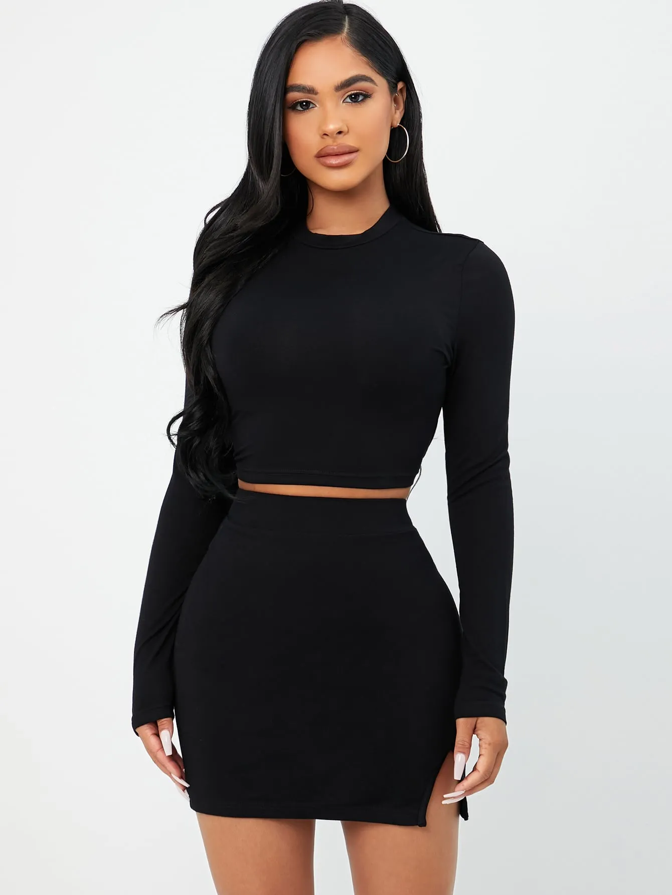 Solid Crop Tee & Split Hem Skirt