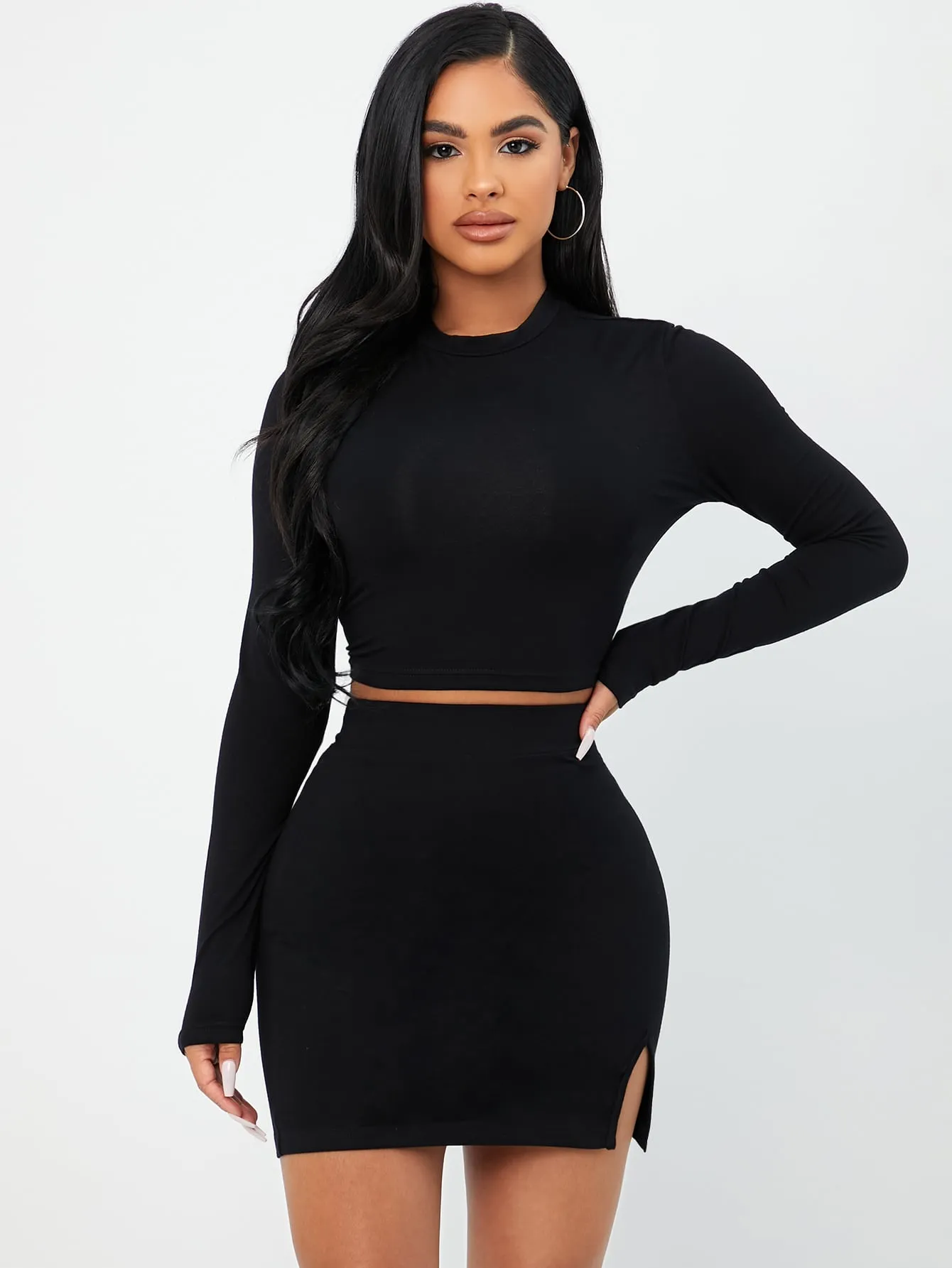 Solid Crop Tee & Split Hem Skirt