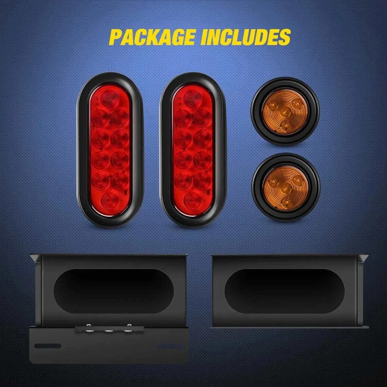 Trailer Light Box Kit | 6 Inch Oval Red Tail Lights | 2 Inch Round Amber Side Marker Lights