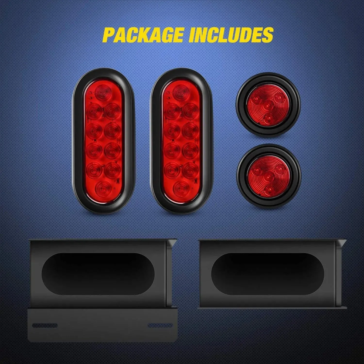 Trailer Light Box Kit | 6 Inch Oval Red Tail Lights | 2 Inch Round Red Side Marker Lights