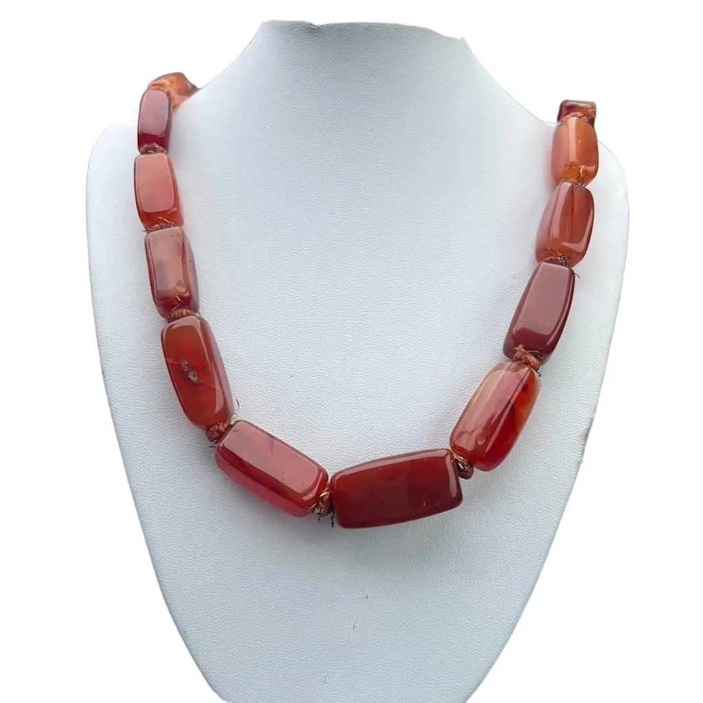 Vintage Carnelian Agate 24 Necklace Womens Chunky Statement Gem Piece